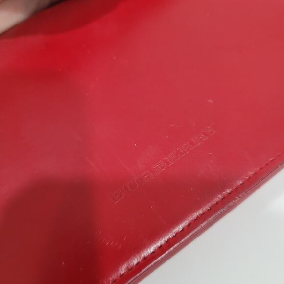 Burberry Leather Wallet Red Clutch Logo Large Nova Designer Vintage Folding Fair - Picture 13 of 13
